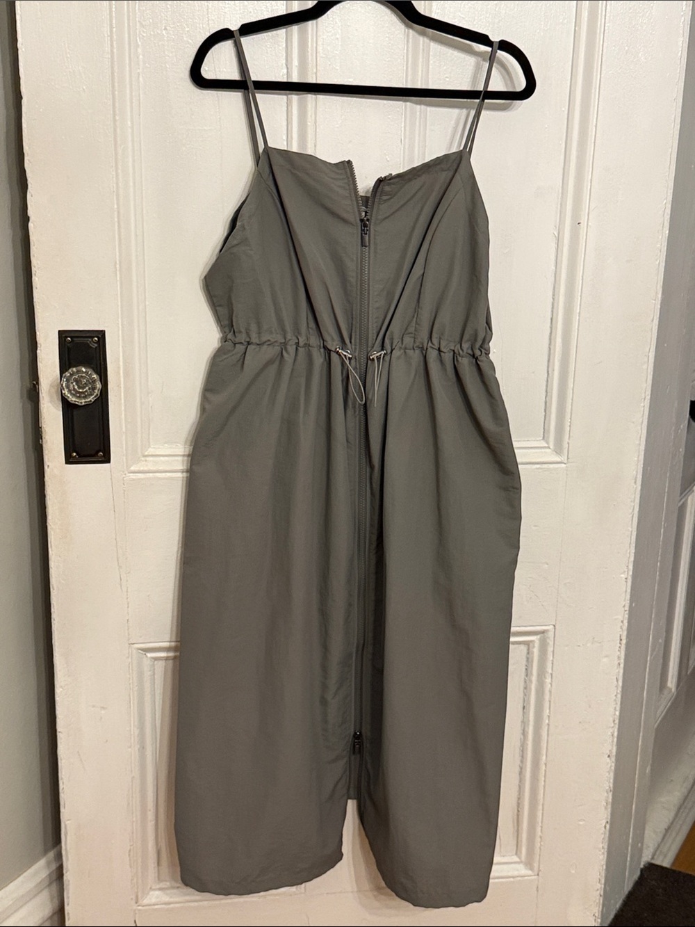 H&M Olive Green Spaghetti Strap Midi Dress with Front Zip with pockets